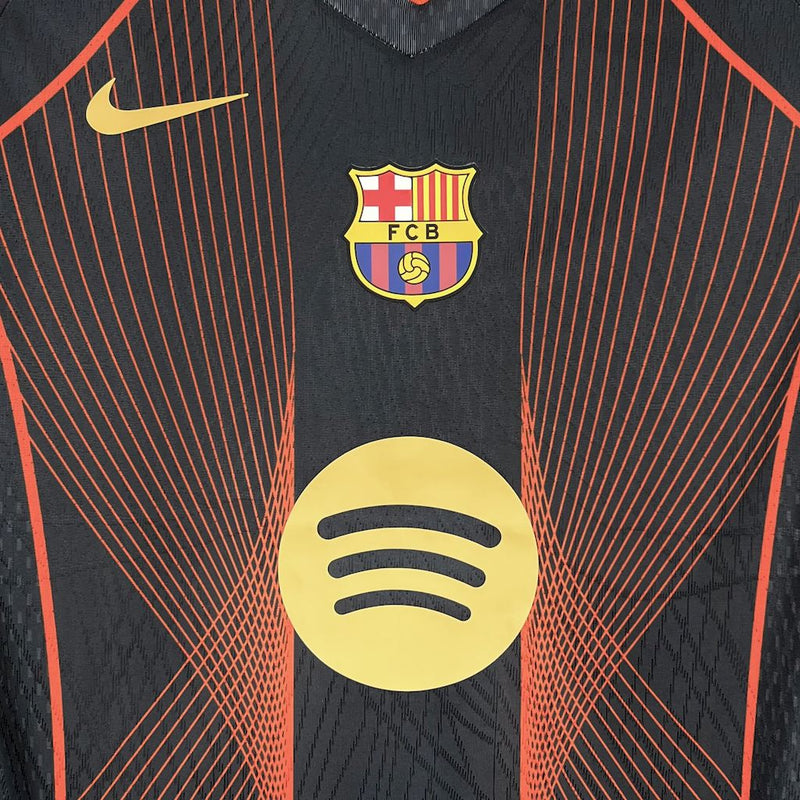 CAMISA DO BARCELONA 25/26 PRETO E LARANJA EDIÇÃO ESPECIAL