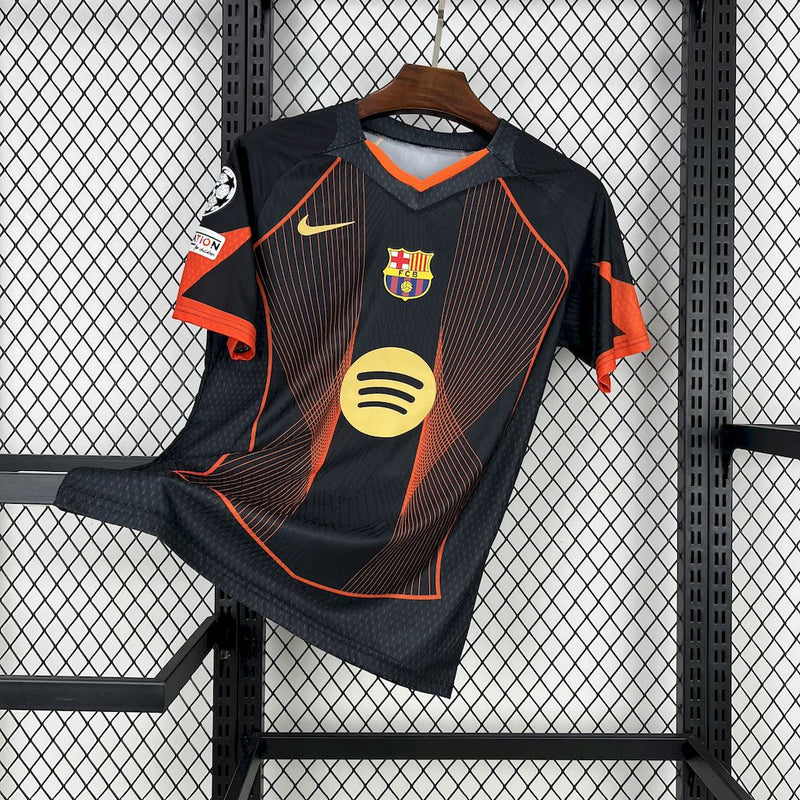 CAMISA DO BARCELONA 25/26 PRETO E LARANJA EDIÇÃO ESPECIAL